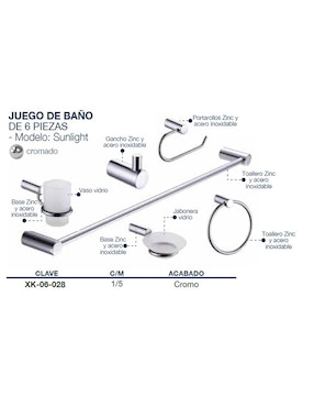Set baño empotrable Alfa Lujo Sunlight 6 piezas