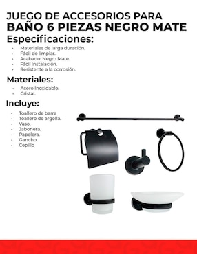 Set accesorios Metalflu 7695 de acero inoxidable 6 piezas