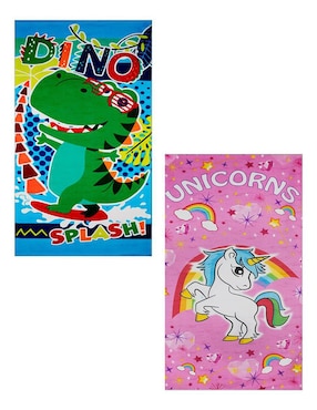 Set De Toallas Nubisuave Dino Splash Y Unicornio De Microfibra