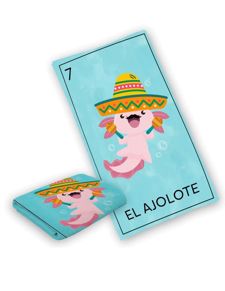 Toalla para baño Ajolotería mexicana de microfibra