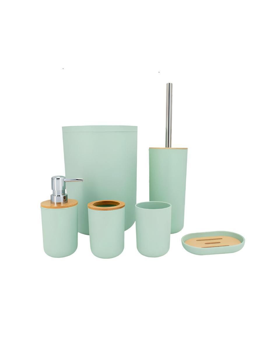 Juego de accesorios para baño de bambú 7 piezas Juego de accesorios para baño de bambú 7 piezas