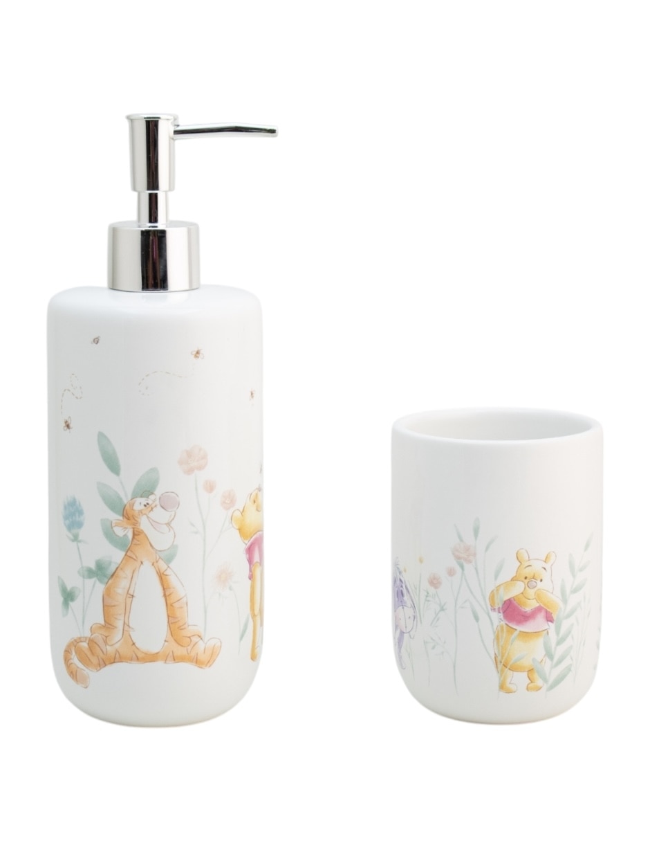 Dosificador jabón convencional + vaso de Winnie Pooh de cerámica